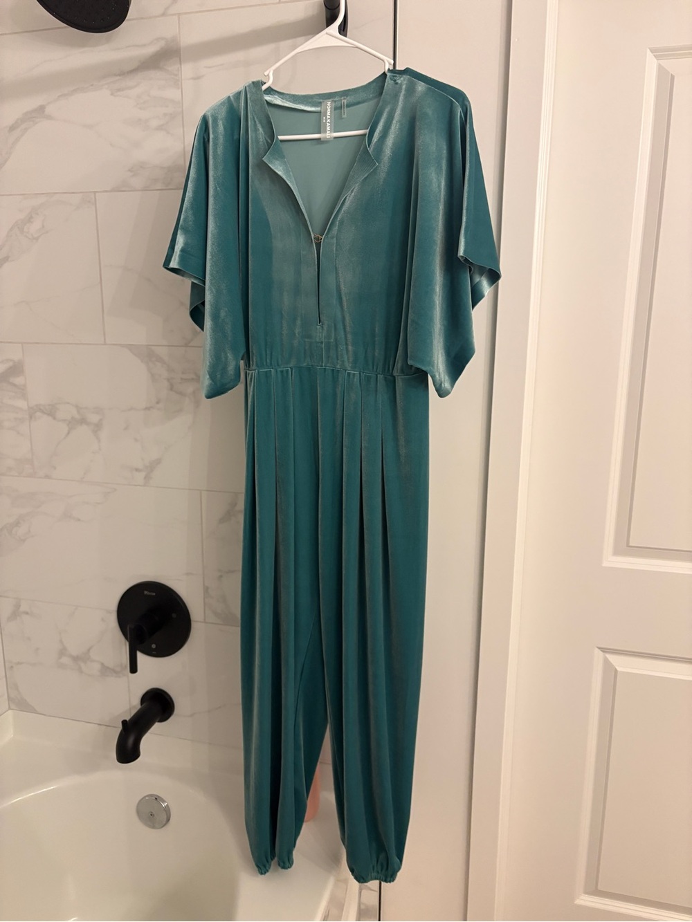 Norma Kamali Teal Satin Jumpsuit